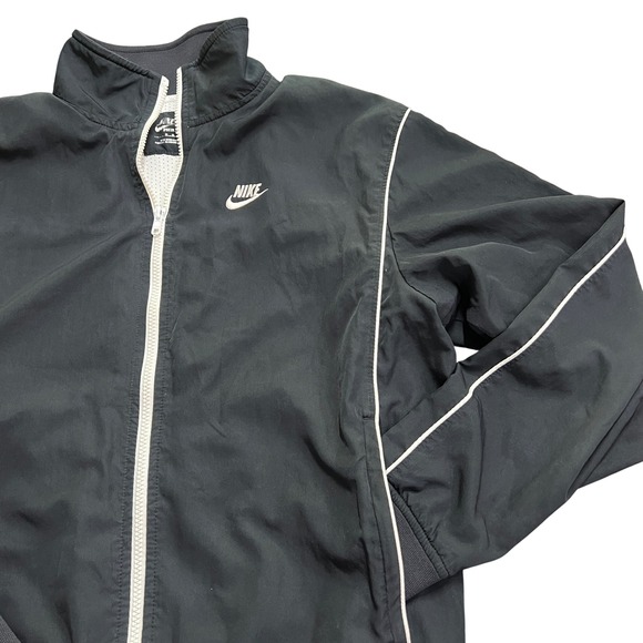 Nike Mens Black Track Jacket White Stripe Full Zip Lightweight Medium - Picture 1 of 10